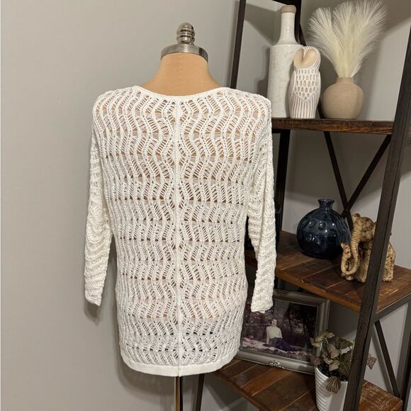 J McLaughlin Sweater Womens Medium White Crochet Knit Boho 100% Cotton - Picture 2 of 8